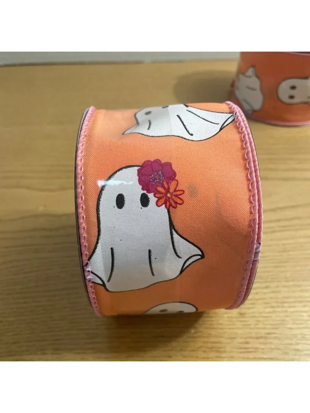 Celebrate It Halloween Wired Ribbon Girl Boy Ghost 2.5 in x 20 Ft Orange White